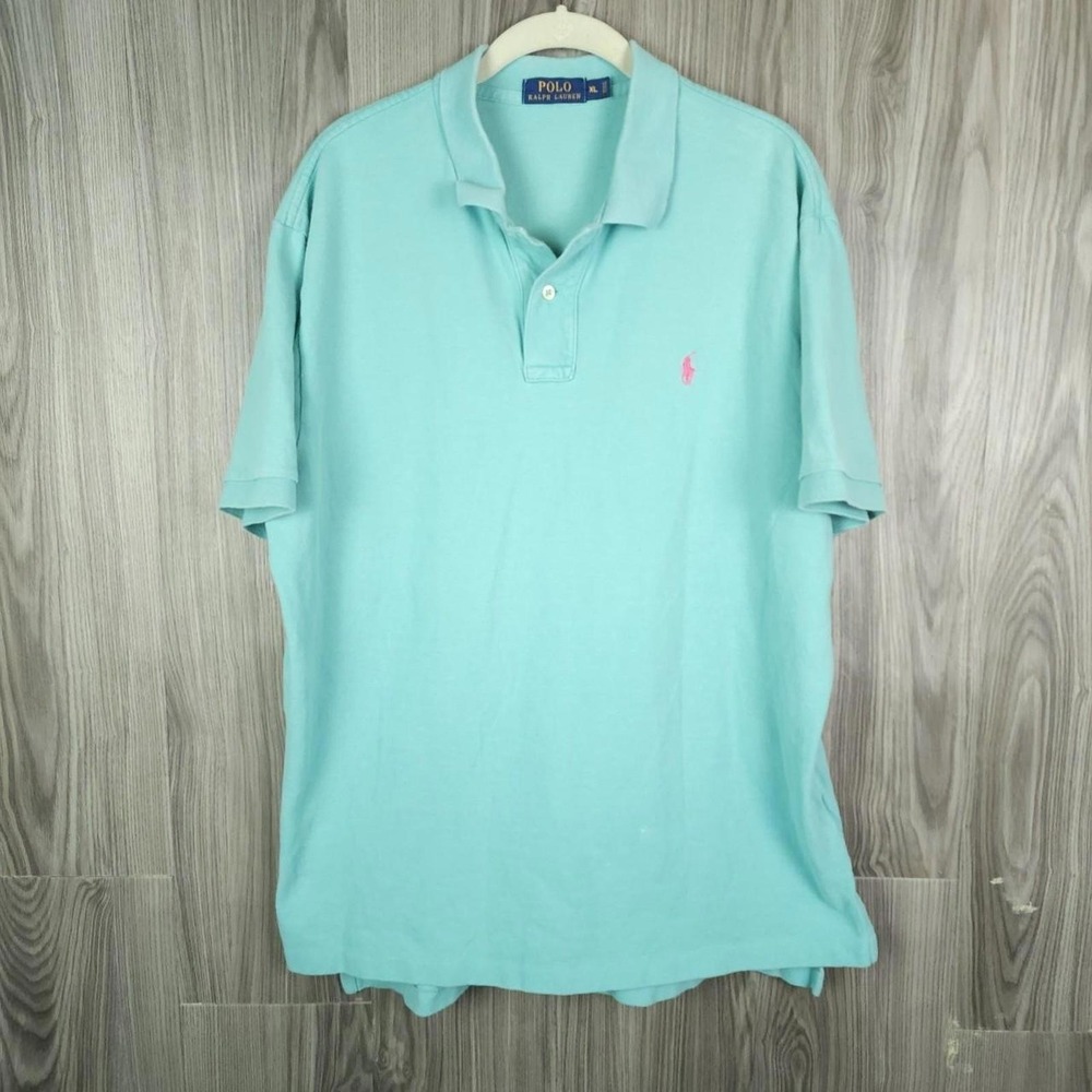 Polo Ralph Lauren Mens XL Turquoise Aqua Pink Pony Mesh Cotton Polo Shirt